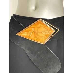 Sandor Co Vintage Marquetry Wood Inlay Signed Belt Buckle